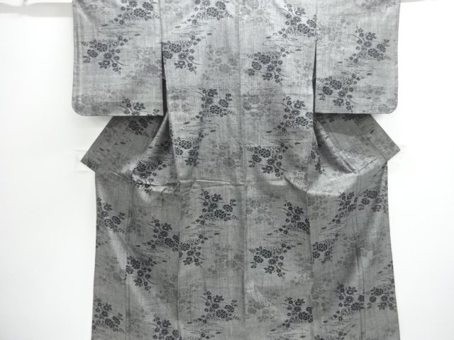 JAPANESE KIMONO / ANTIQUE HITOE KIMONO / SILK / TSUMUGI / WOVEN FLOWER